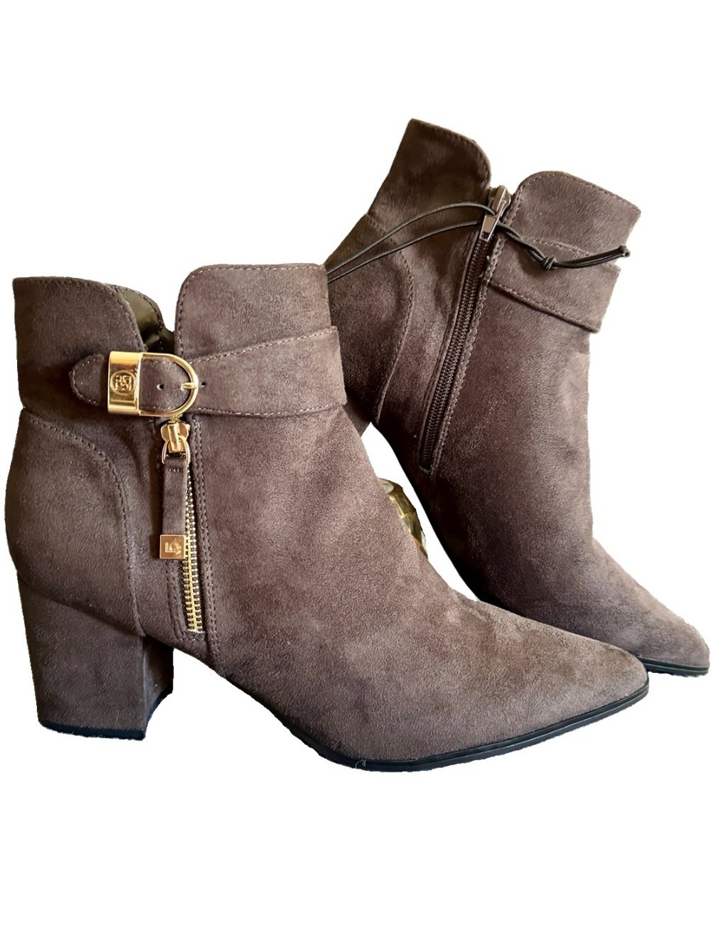Liz Claiborne Cornelia Ankle Boots 12M Taupe Pointed Toe Block Heel NWT